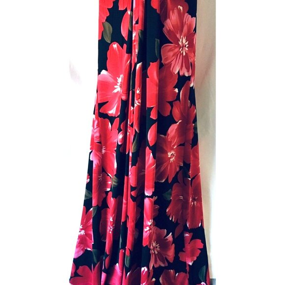 NEW GiGi Maxi Dress Halter Vacation Red Floral Padded Bra Knit V-neck Size 4 - Picture 4 of 10